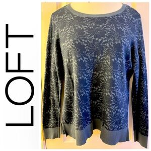 LOFT Outlet Sweater Pullover floral damask scoop-neck knit blue large casual fun